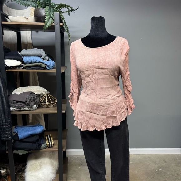The Line of Style dusty rose pink crinkle top ruffle sleeves women XL crepe boho - Picture 1 of 8